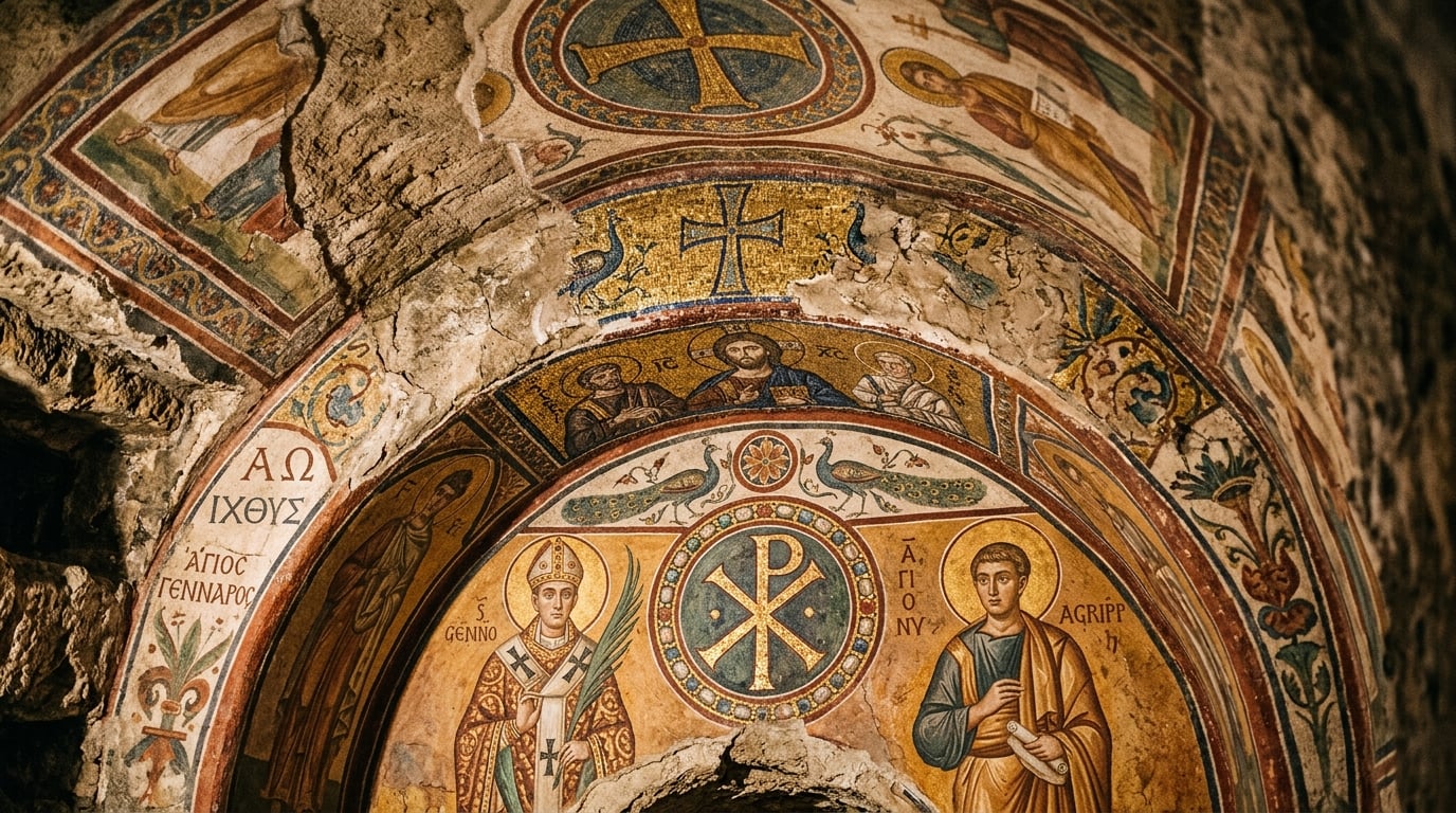 Early Christian fresco and mosaic in Naples Catacombs